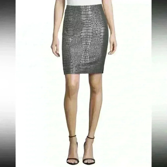 Diane Von Furstenberg DVF Emma Nightfall‎ Silver Black Pencil Skirt Size 8 - Picture 1 of 10